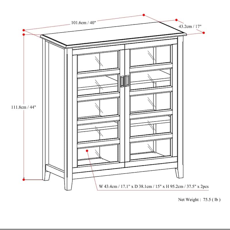 WYNDENHALL Portland SOLID WOOD 40 inch Wide Transitional Medium Storage Cabinet in Mahogany Brown - 40"w x 16.9"d x 44"h
