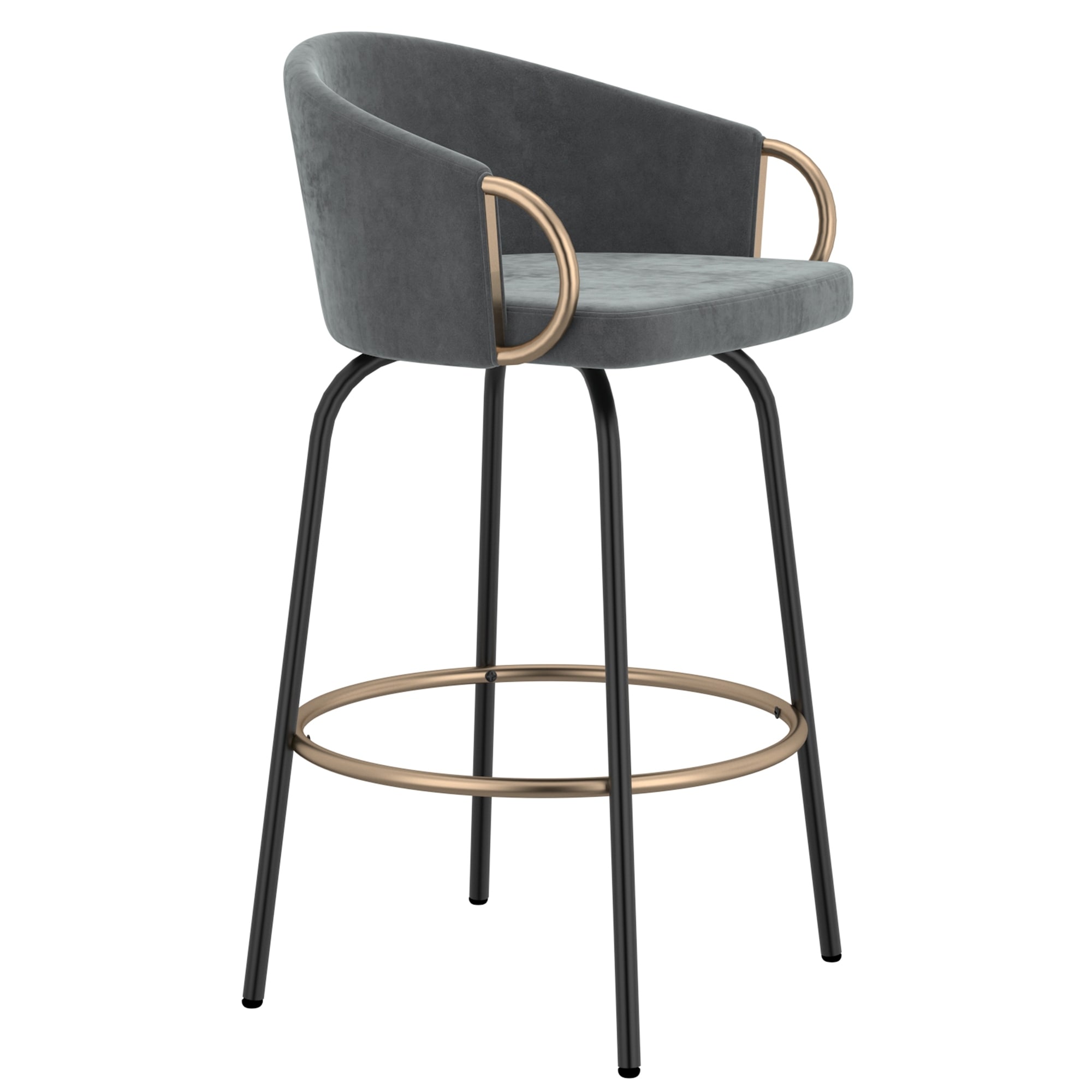 Contemporary Velvet and Metal 26" Counter Stool, Set of 4 - Grey and Black and Gold