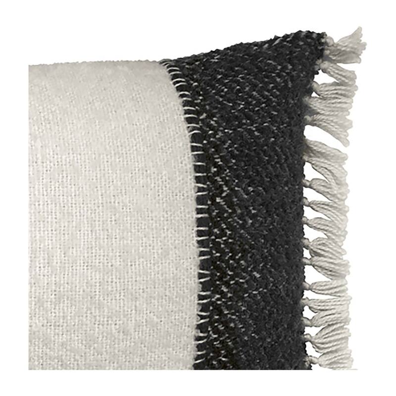 Lizzy Handwoven Wool Blend 14-inch x 24-inch Lumbar Pillow, Off White & Black