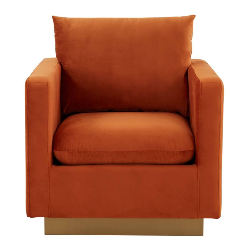 Nervo Velvet Modern Single Seater Sofa, Accent Arm Chair with Gold Stainless Steel Square Base for Living Room & Bedroom - 32.67