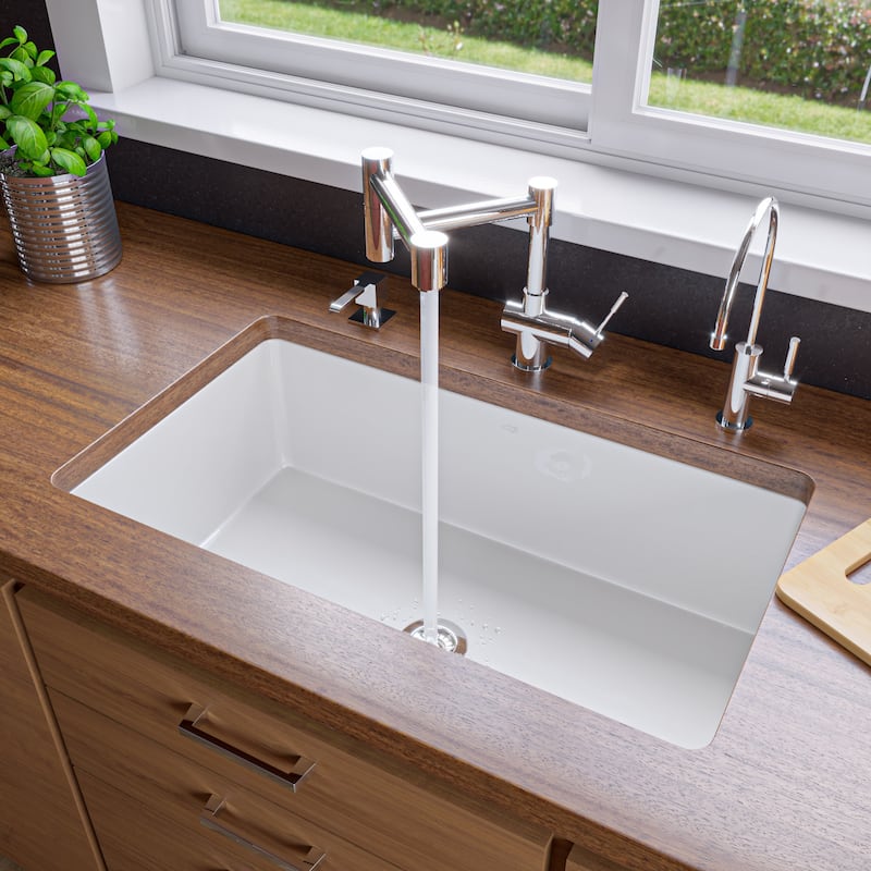 ALFI brand ABF3219SUD-W White Fireclay 32" x 19" Single Bowl Undermount / Drop In Fireclay Kitchen Sink