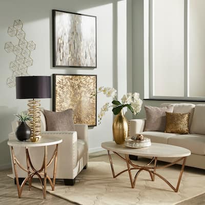 Vittoria Champagne Gold Table Set or Coffee Table with White Faux Marble Top by iNSPIRE Q Bold