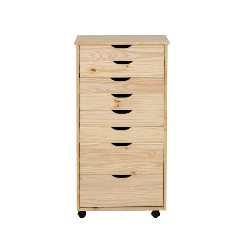 8-Drawer Wooden Storage Cabinet with Casters - 40.5" - Beige