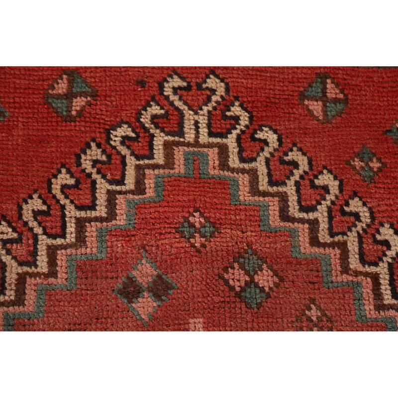 Hand Knotted Oriental 100% Wool Carpet Traditional Tribal Red Qashqai Area Rug - 9' 4'' X 4' 10''