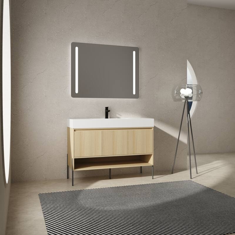47-Inch Resin Bathroom Vanity with Multi-Layer Solid Wood Frame, Stylish Tripod Design - 47.24in L Engineered Wood - Oak