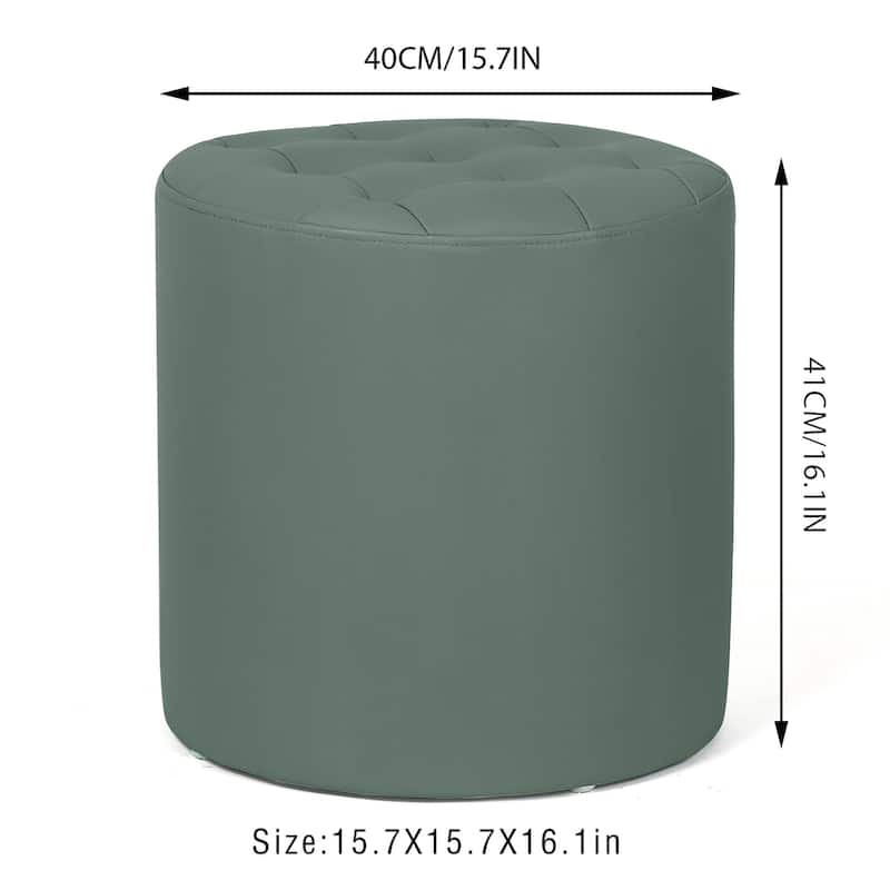 Adeco Round Ottoman Upholstered Tufted Faux Leather Footrest