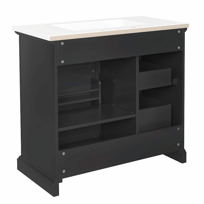 36-Inch Bathroom Vanity with Ceramic Sink Top - 4 Drawers and 1 Soft-Close Door