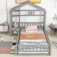 preview thumbnail 11 of 15, Twin Size House-Style Headboard Floor Bed with Fence Guardrails and Cushion Stand - Stylish and Safe