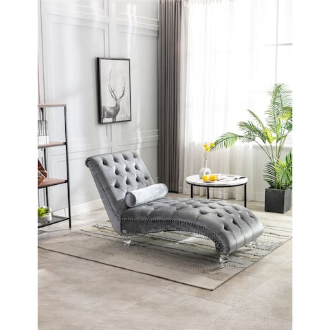 Luxury Leisure Velvet Concubine Sofa Modern Living Room Sofa Chaise Lounge Sofa with Acrylic Feet and Nailheads