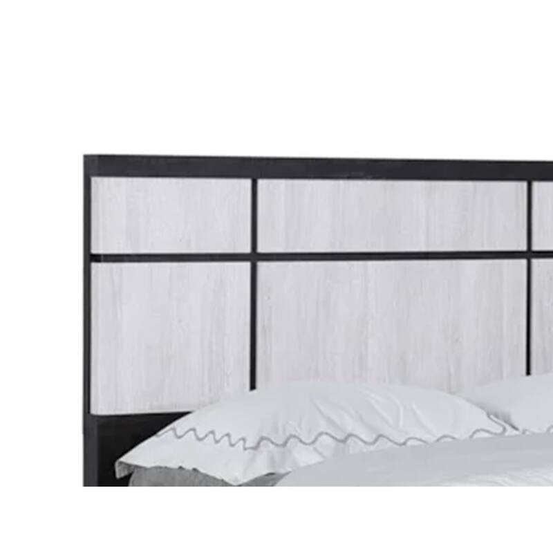Ruthe King Panel Bed with Horizontal Trim Lines, White Grained Wood