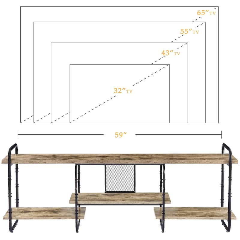 VECELO 55/63/71 Inch Industrial TV Stand with Open Storage for TV up to 71 inch Entertainment Center TV Console Table