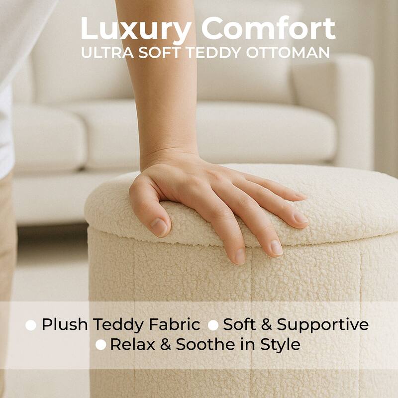 Aria Home Teddy Fabric Ottoman Coffee Table with Hidden Storage