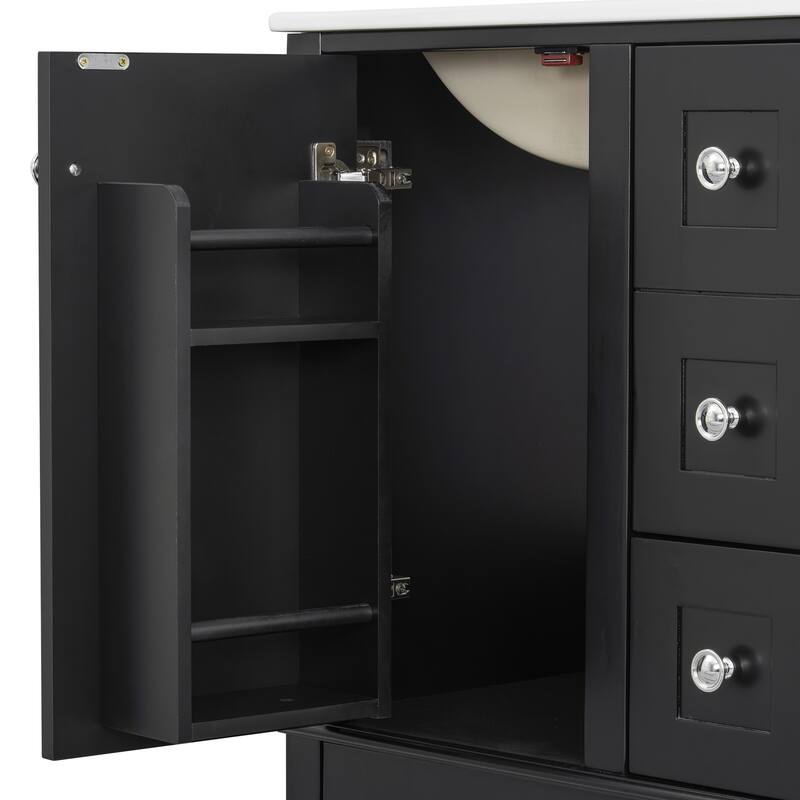 GDFStudio - Faraday Modern Freestanding Bathroom Vanity with Ceramic Sink, Double-Layer Shelf and Soft Close Drawers & Door