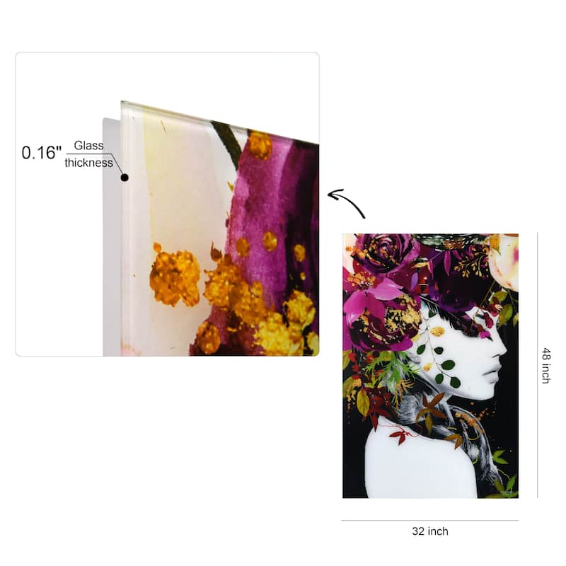 "Beautiful Women & Flowers" Frameless Free Floating Tempered Glass Panel Graphic Wall Art 24 in. x 24 in.