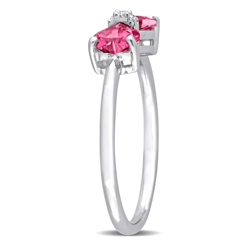Miadora 1ct TGW Pink Topaz and Diamond Accent Bow Ring in 10k White Gold
