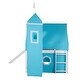 preview thumbnail 7 of 7, Blue Pine Wood Castle-Inspired Bunk Bed with Slide and Ladder