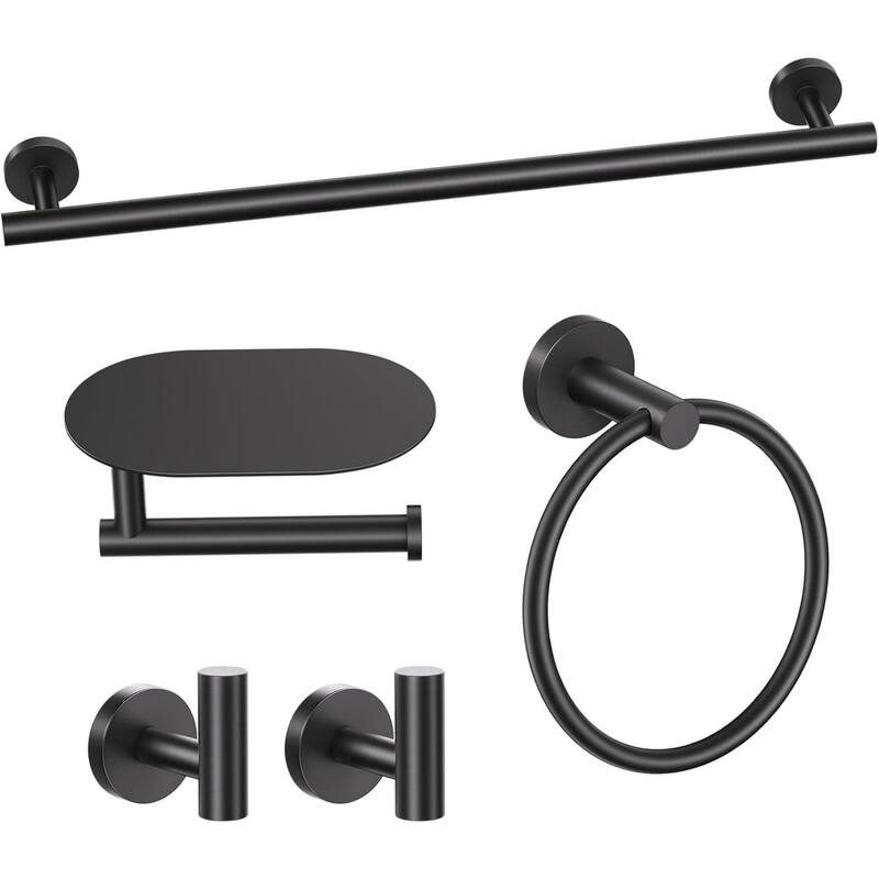 (Dark Black) Bathroom Hardware Set, 304 Brushed Stainless Steel, 24 Inch - Black