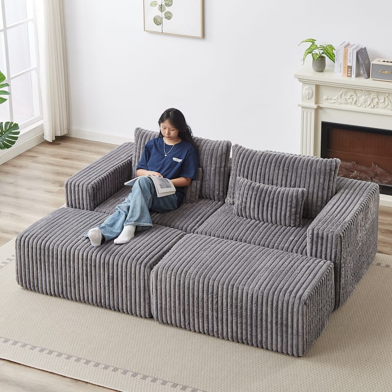 Roomfitters 87" Modern Corduroy Lounge Chaise, Cloud Plush Loveseat Sofa, No Assembly Reclining Sleeper Sofa