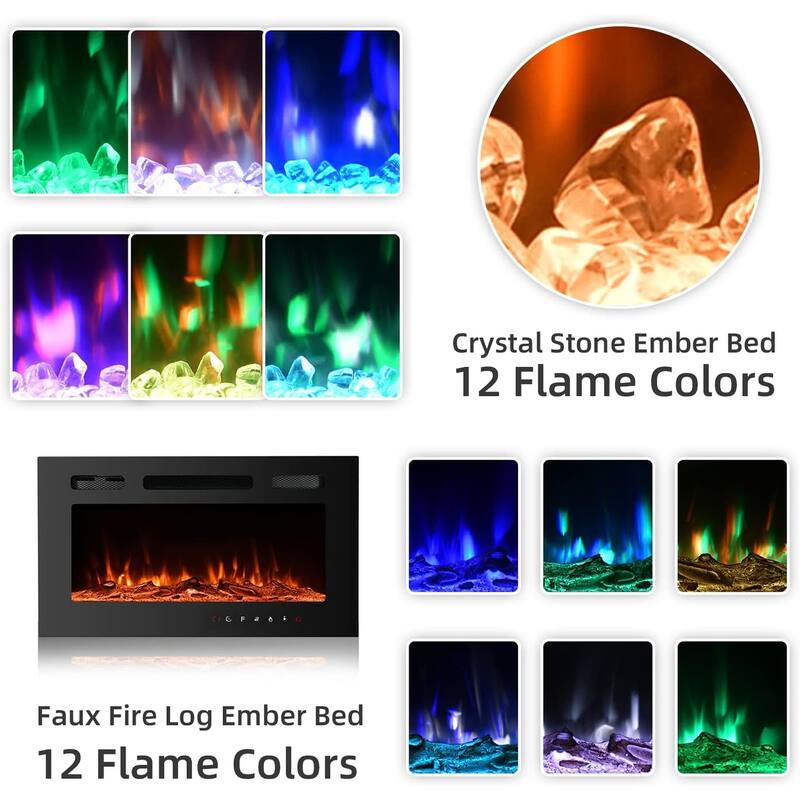 36'' Electric Fireplace TV Stand, Entertainment Center & TV Console for TVs up to 80'', Modern Fireplace Heater for Living Room