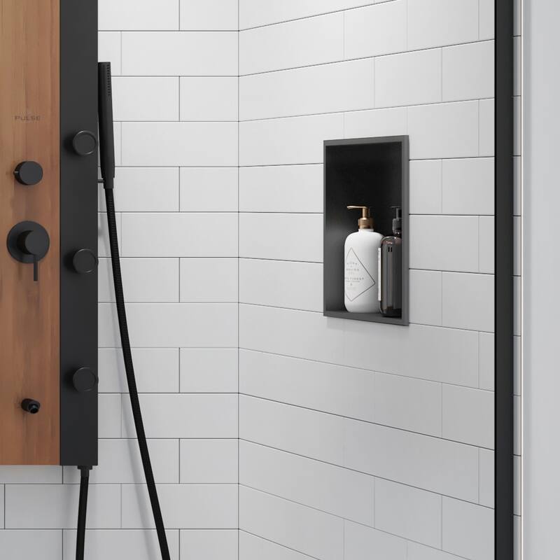 12-in x 24-in Ultra-thin Frame Recessed Stainless Steel Shower Niche Gun Metal Black