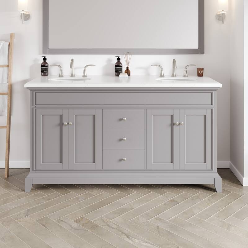 Eviva Elite Stamford 60" Bath Vanity with Carrara Quartz Top and Porcelain Sink