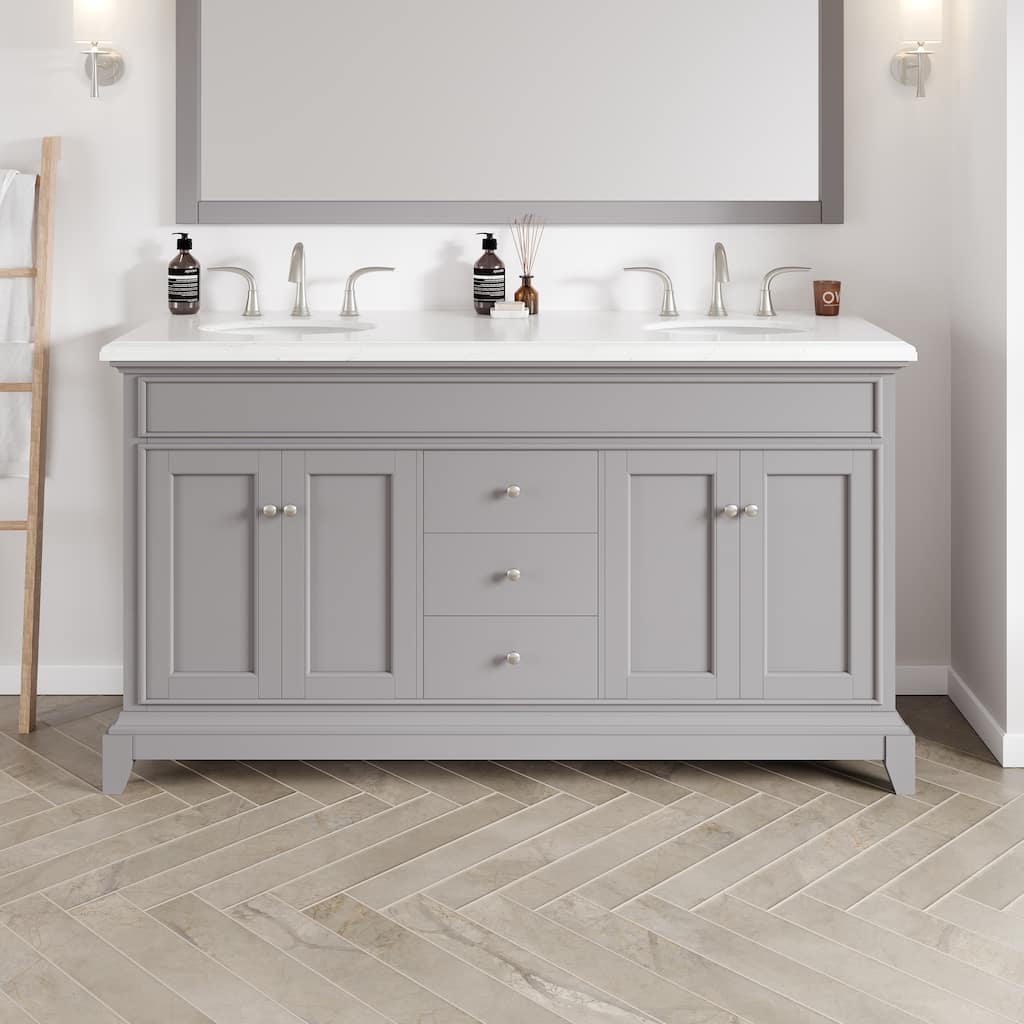 Eviva Elite Stamford 60" Bath Vanity with Carrara Quartz Top and Porcelain Sink