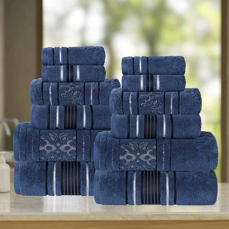 Superior Sadie Zero Twist Cotton Solid and Floral 12 Piece Towel Set