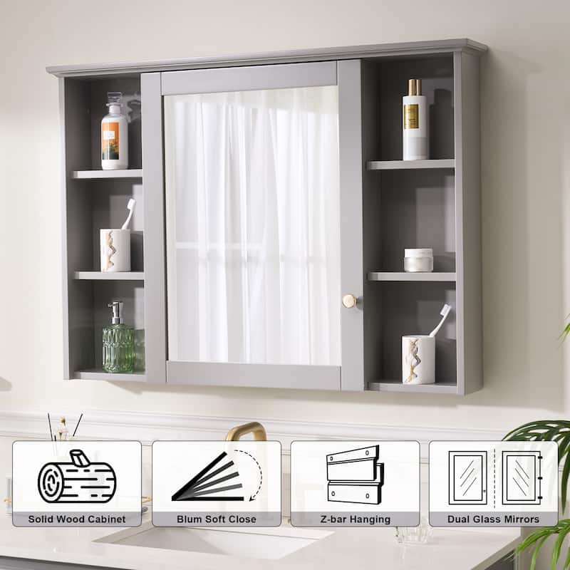 Modern Surface Mount Solid Wood Framed Medicine Cabinet With Mirror and Shelves