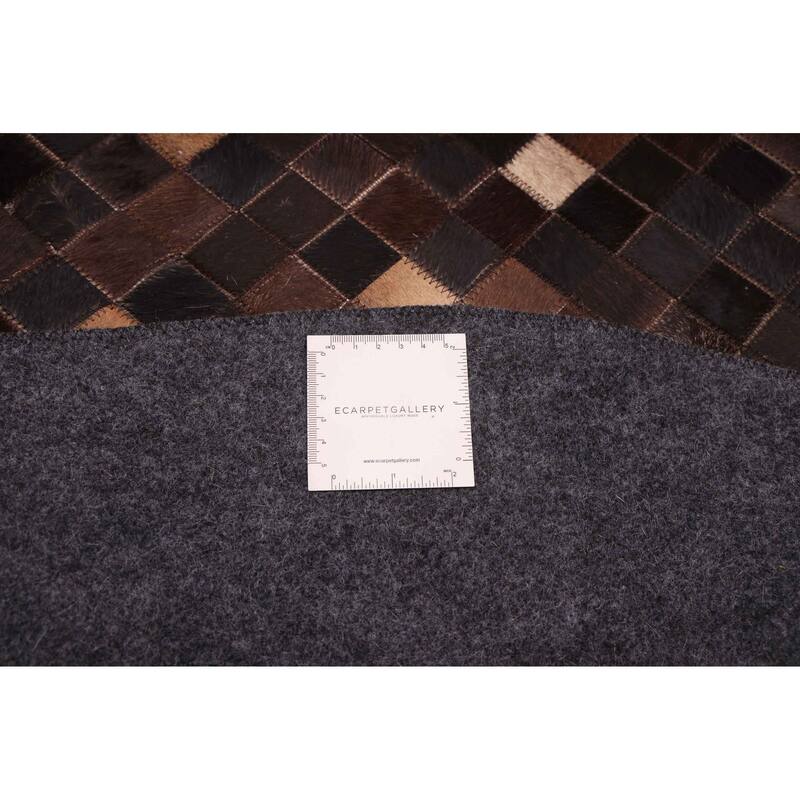 ECARPETGALLERY Handmade Cowhide Patchwork Dark Brown Leather Rug - 5'0 x 5'0