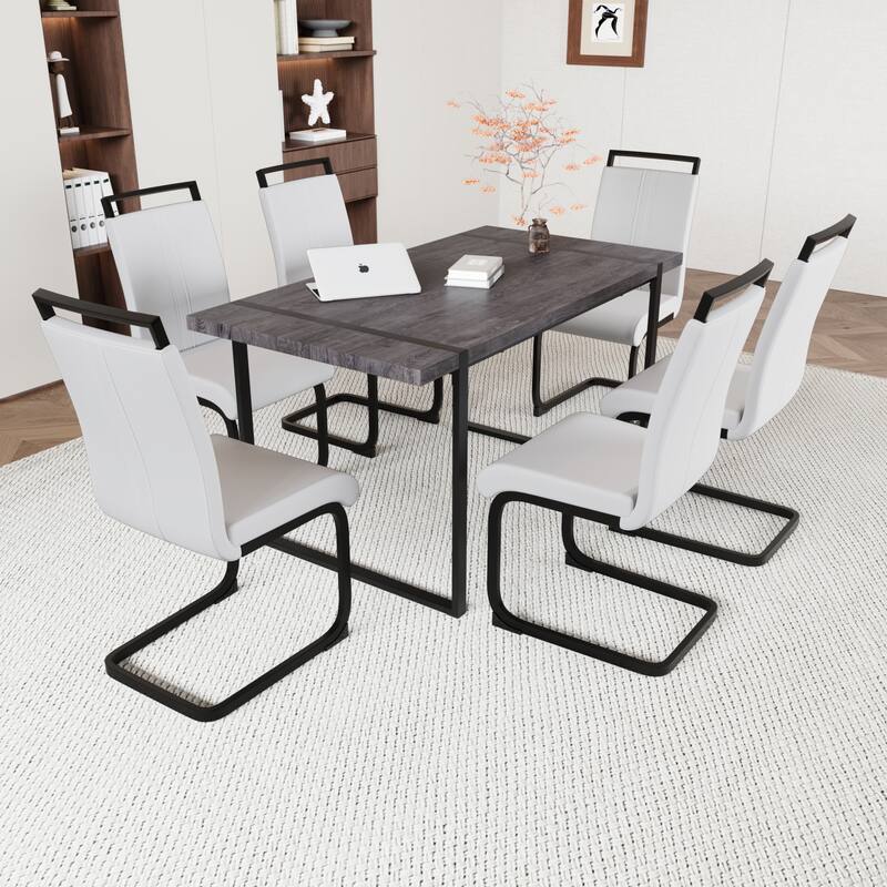 Modern Dining Set with Rectangular MDF Black Table & High Back C-shaped Tube Chairs