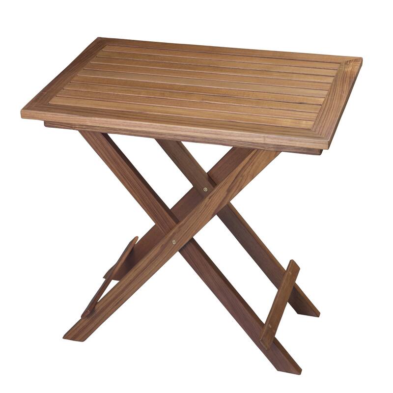 HomeRoots 28" Brown Solid Wood Folding Outdoor Side Table