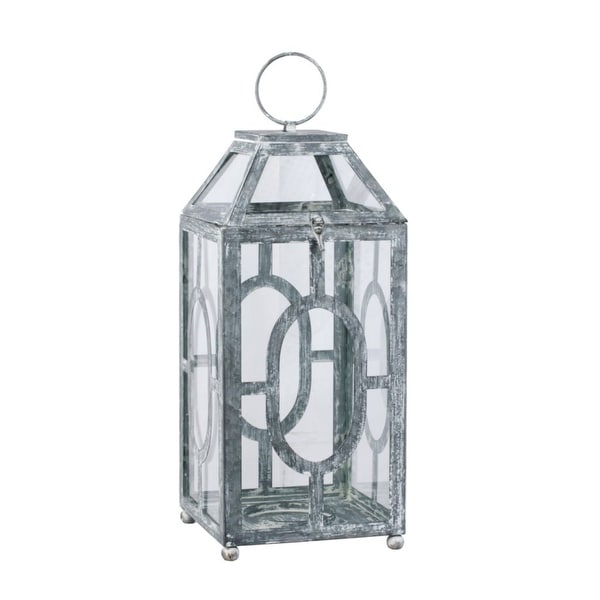 19.5" Gray and Clear Distressed Style Classic Large Lantern - N/A
