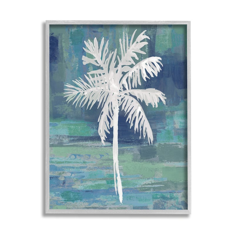 Stupell White Palm Tree Leaves Abstract Green Background Framed Wall Art - Blue