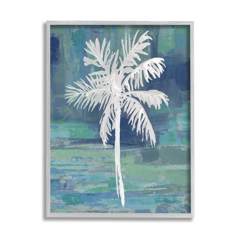 Stupell White Palm Tree Leaves Abstract Green Background Framed Wall Art - Blue