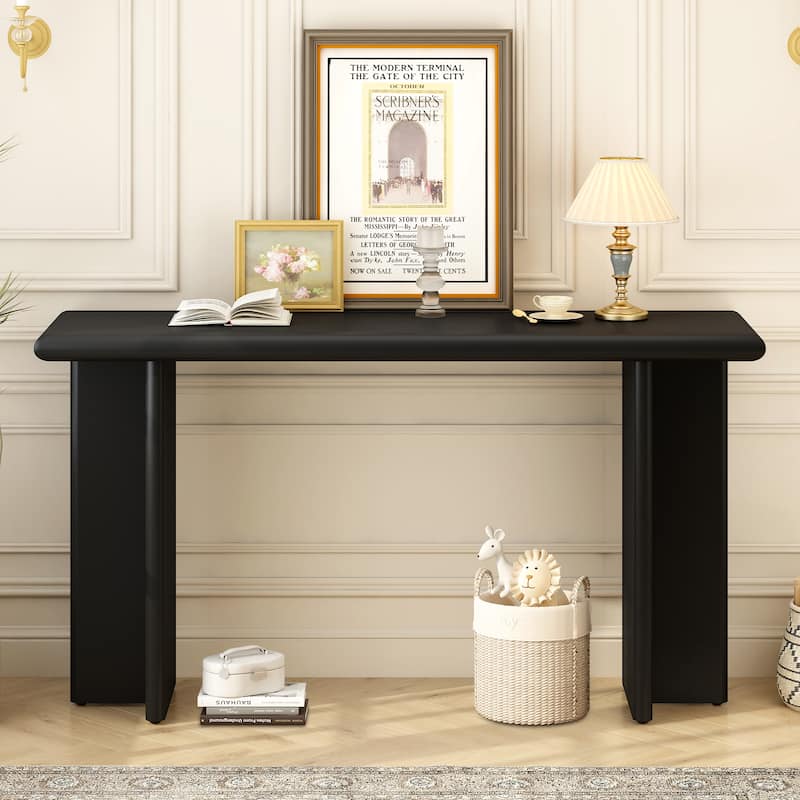 Modern Entryway Table with L-Shaped Legs, 59" Narrow Console Table End Table Accent Table for Living Room Hallway - Black