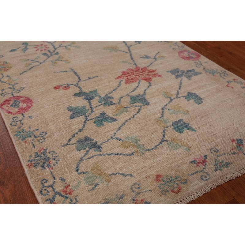 Hand Knotted Oriental 100% Wool Carpet Traditional All-Over Beige & Ivories Art Deco Area Rug - 6' 5'' X 2' 10''