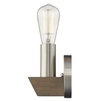 Modern Wall Sconce with Silver Metal and Wood Accent LED Compatible 60W Max for Bedroom or Living Room