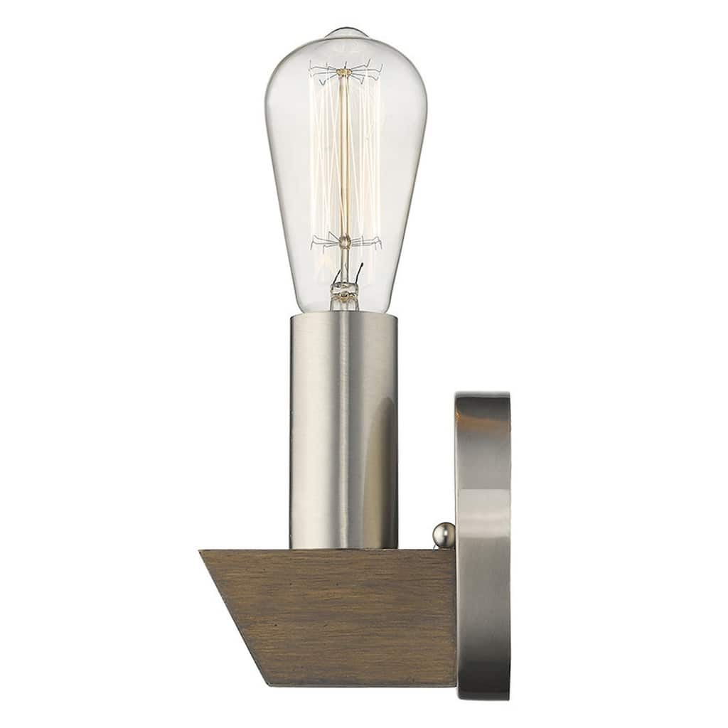 Modern Wall Sconce with Silver Metal and Wood Accent LED Compatible 60W Max for Bedroom or Living Room