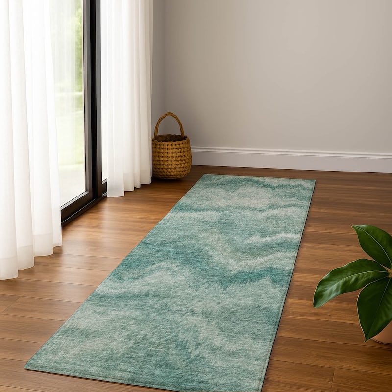 Premium Washable Super Soft Contemporary Blur Mayfield Rug - Teal - 2'3" x 7'6"