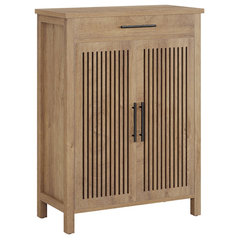 Shoe Storage Cabinet with Louvered Doors & Drawer, Wooden Shoe Rack for Closet, Entryway