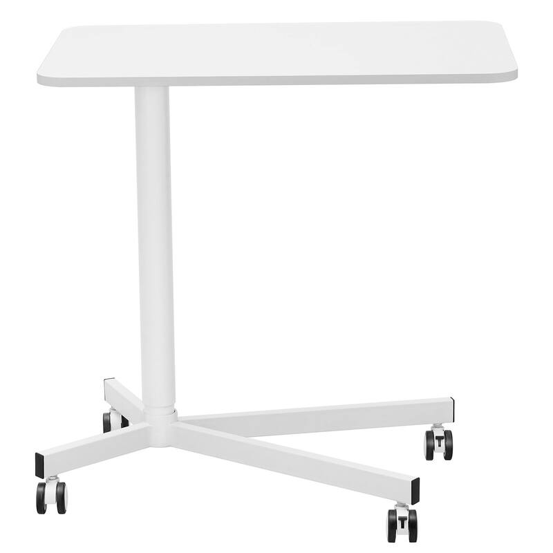 White Steel Mobile Standing Desk, Height Adjustable, Rolling and 44 lbs Load Capacity
