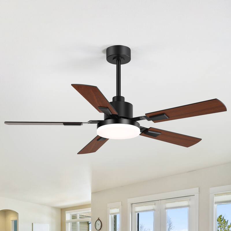 52 Inch 5-Blade Integrated LED Ceiling Fan with Light Remote and Downrod - Remote