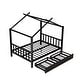 preview thumbnail 21 of 28, Full Size Metal House Platform Kids Bed Frame with Headboard, Footboard, 2-Storage Drawers & Roof Design for Bedroom, White