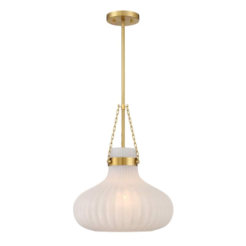 Bellevue SHP77026 15" Wide Pendant with Ribbed Strié Glass Shade