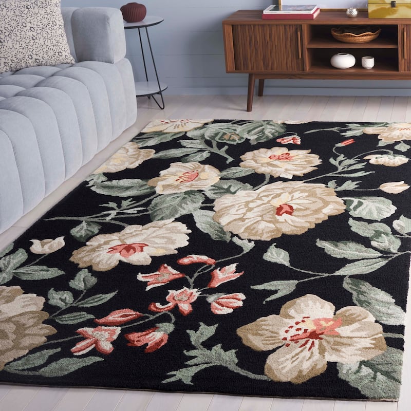 SAFAVIEH Handmade Jardin Hipolita Country Floral Wool Rug - 8' x 10' - Black/Beige