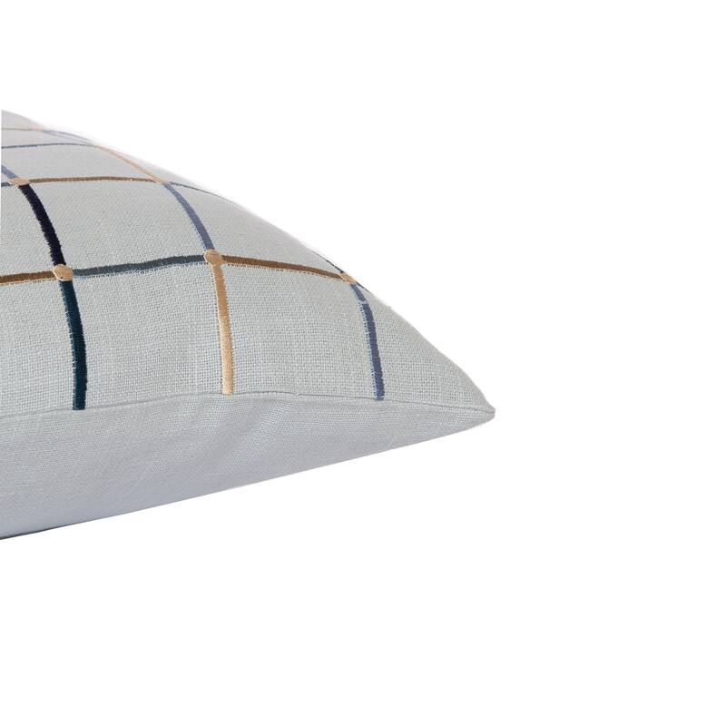 HomeRoots 20" Light Blue Check Cotton Blend Throw Pillow With Embroidery