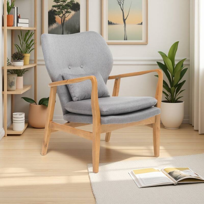 Fabric Mid-Century Club Chair with Wood Frame and Tufted Back - Grey