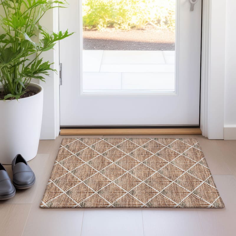 Premium Washable Super Soft Diamond Trellis Mayfield Rug - Paprika - 1'8" x 2'6"