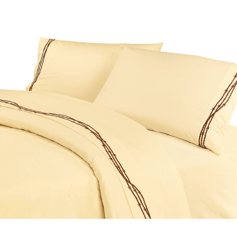 Paseo Road by HiEnd Accents 350TC Barbwire Embroidered Sheet Set, 4PC - Queen - Cream