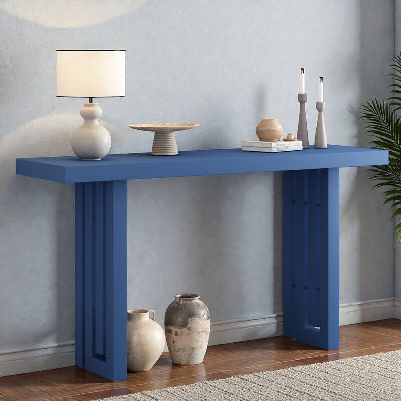 Oak Veneer Console Table with Unique Side Design, Modern Entryway Table for Hallway Living Room